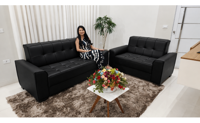 Conjunto Melina 2 e 3 Lugares em Couro Ecológico | Estilo Estofados