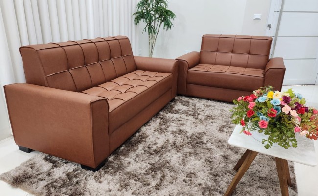 Conjunto Melina 2 e 3 Lugares em Couro Ecológico | Estilo Estofados