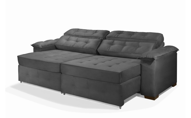Sofá Retrátil e Reclinável 2,10m ESTILO ESTOFADOS - PARIS 2 módulos com Velusoft D33 "CINZA"