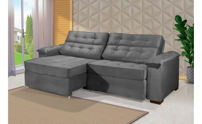 Sofá Retrátil e Reclinável 2,10m ESTILO ESTOFADOS - PARIS 2 módulos com Velusoft D33 "CINZA"